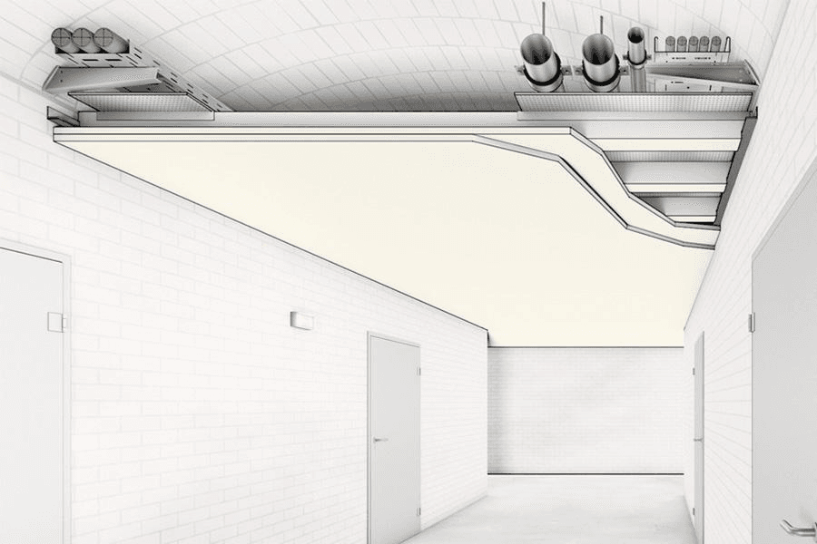 Fire protection cladding installed around a building service area