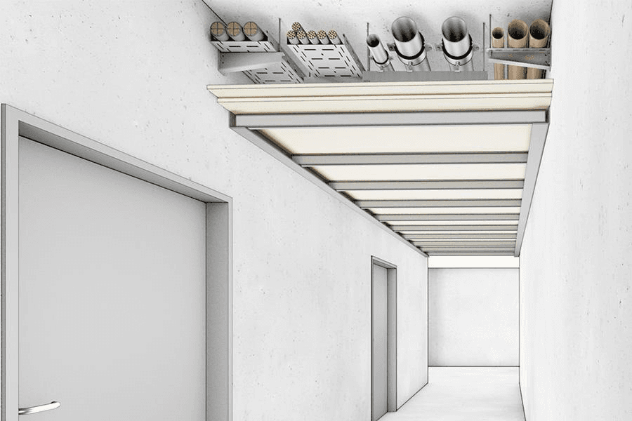 Detail view of fire protection cladding with a clean interface